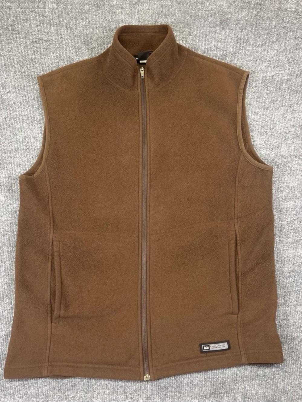REI Vest Mens L Brown Fleece Collared Full Zip Pockets Lightweight Windbreaker-L